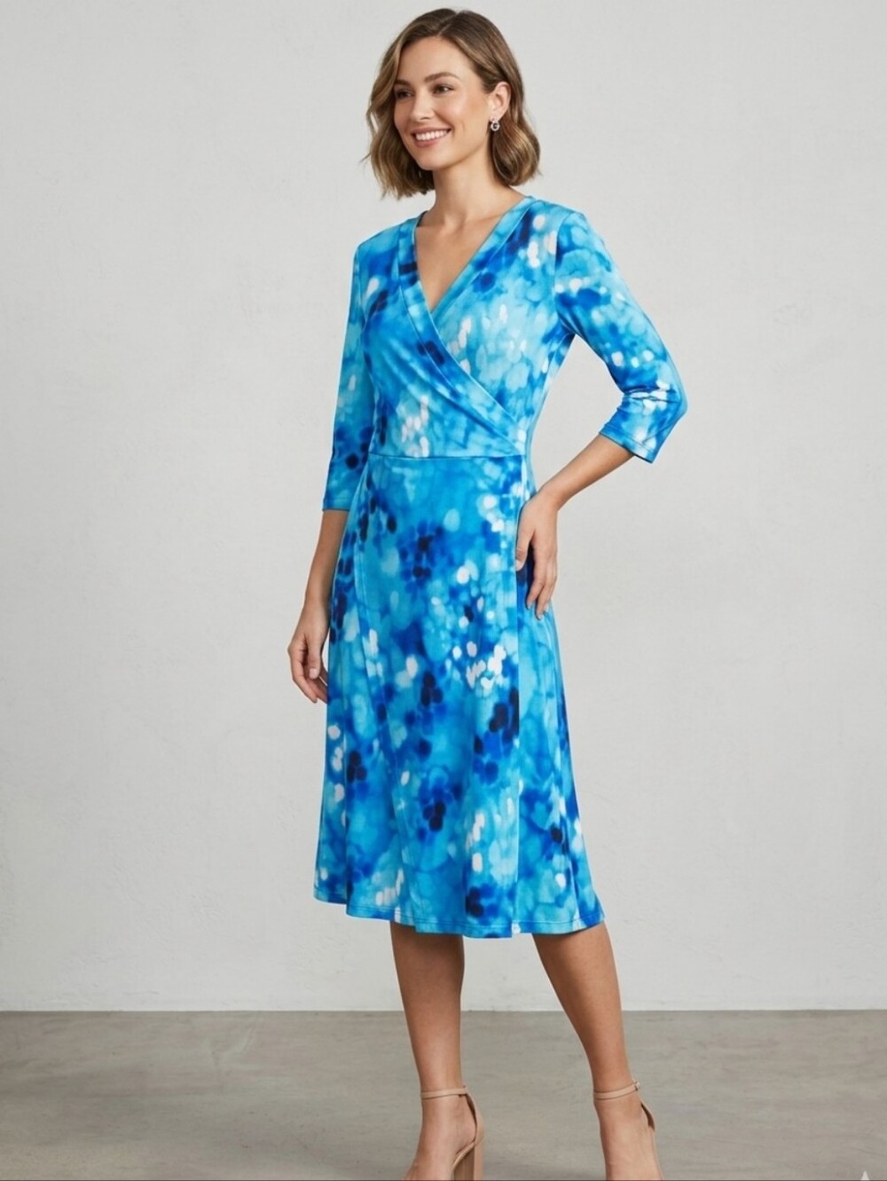 Blue Water Drop Faux Wrap Dress